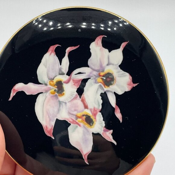 Villeroy & Boch Black Forest Orchidee Purple Orchid Porcelain Gold Rim Lid Box - Picture 4 of 8
